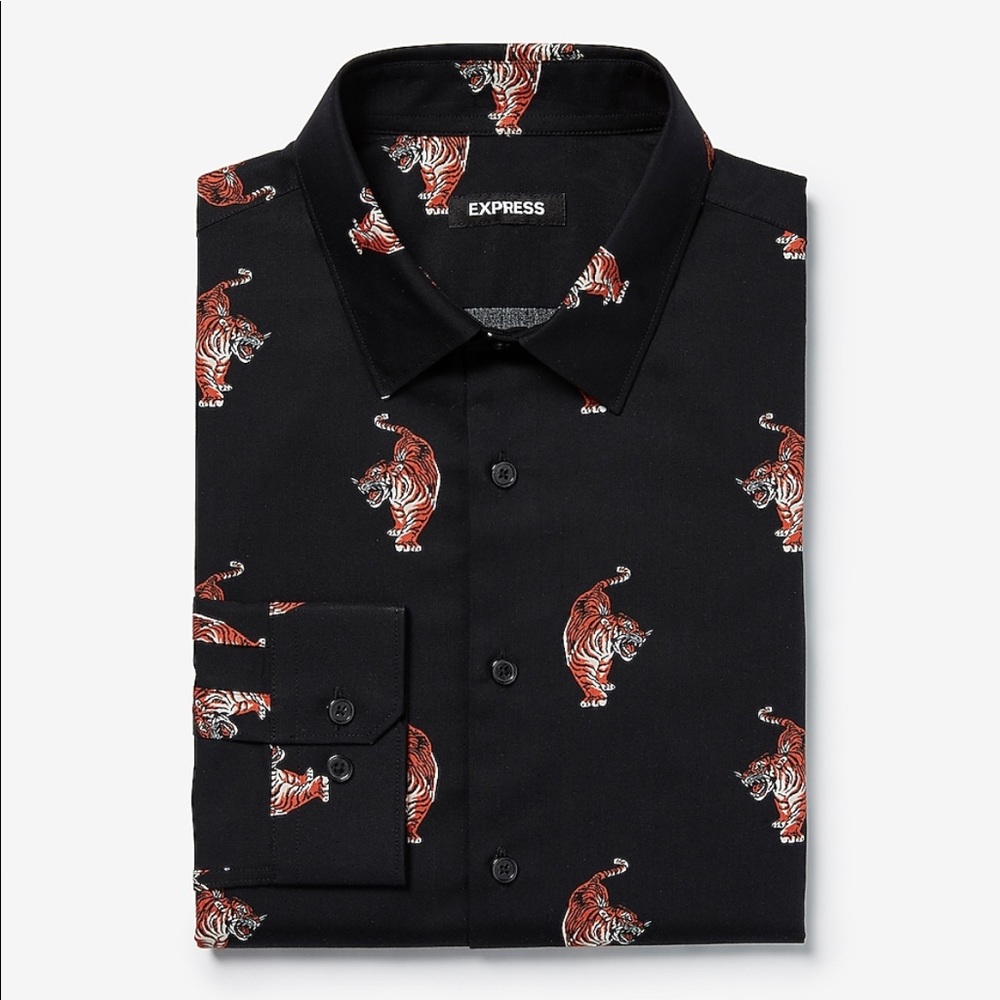 Expreas Slim Tiger Print Dress Shirt In Season